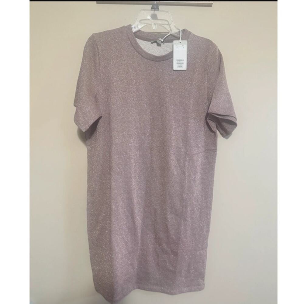 COS Metallic Pink Short Sleeve Knee Length Dress New